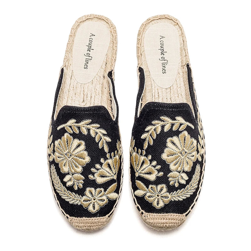 Bestickte Espadrille-Pantoletten für Frauen