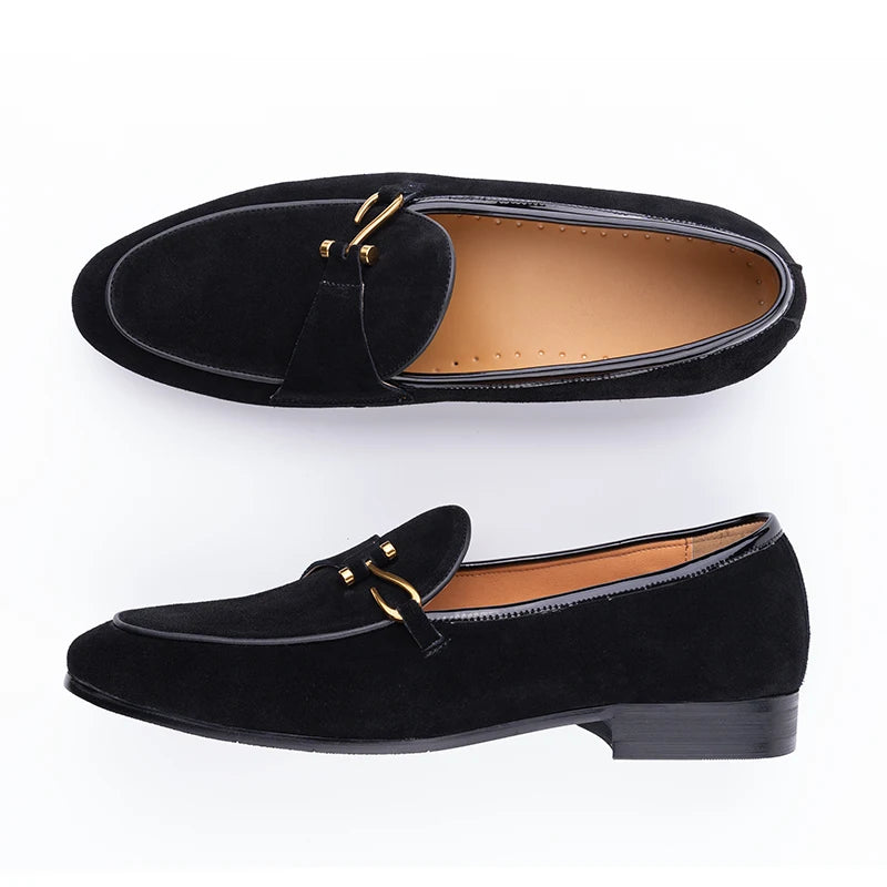 Luxe Suede Buckle Loafers 