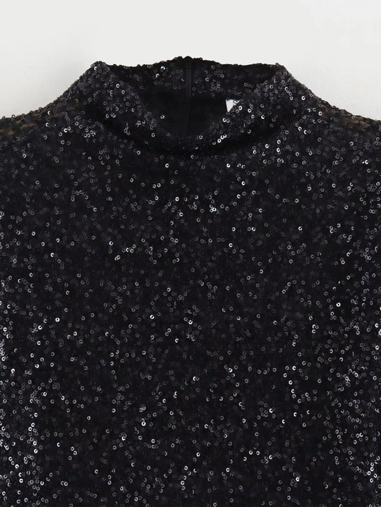 Off-the-shoulder padded sequin mini dress