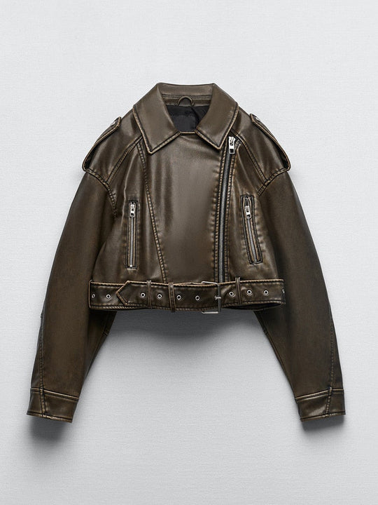 Stylish cropped leather jacket for women