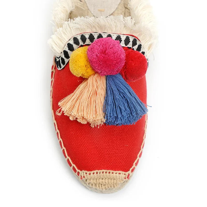 Espadrille-Mules mit flauschigem Ball