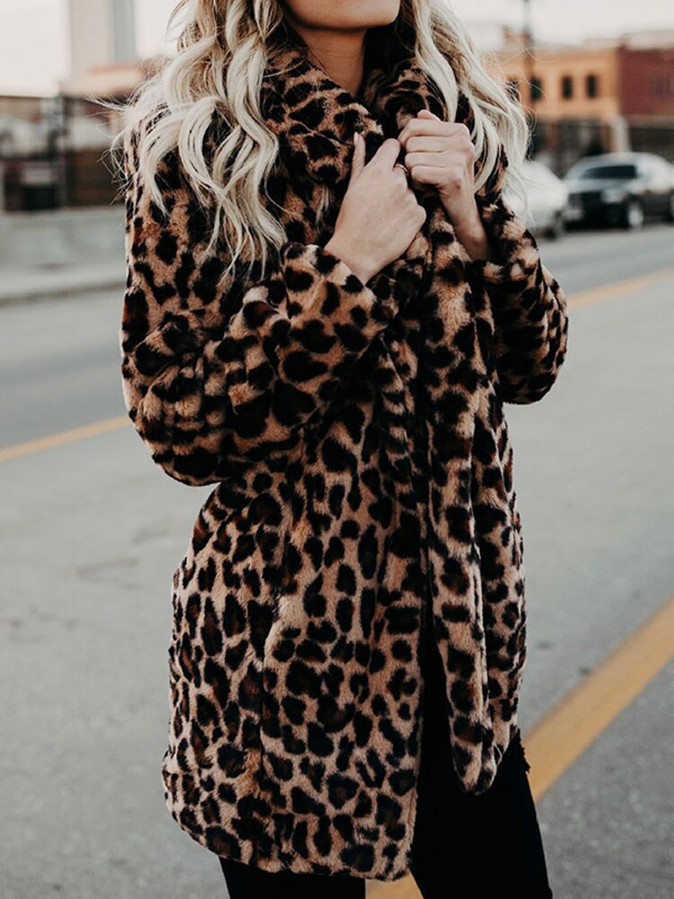 women's faux fur coat with leopard print