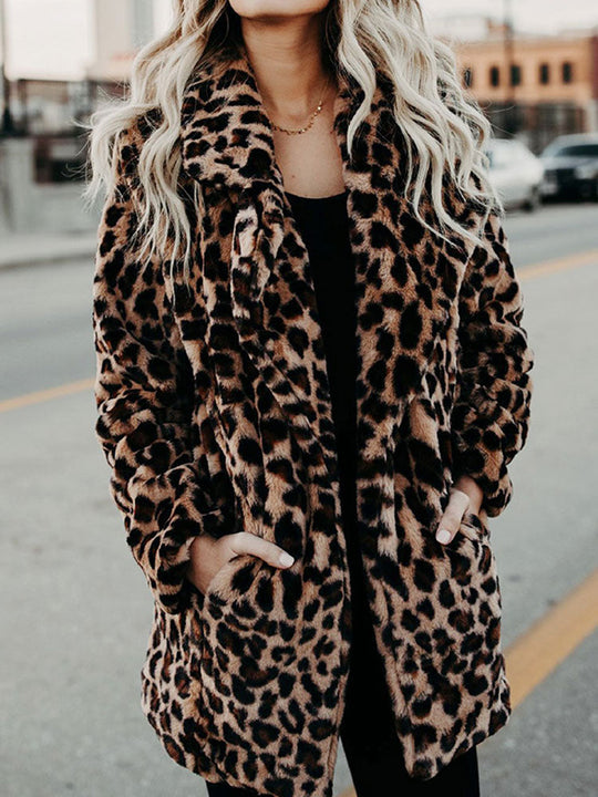 women's faux fur coat with leopard print