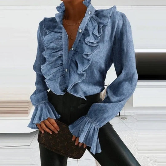 Chiffon blouse with V-neck and pleats