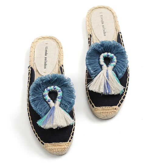 Espadrille-Mules mit flauschigem Ball