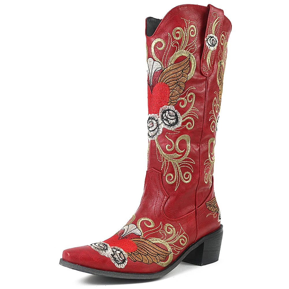 Retro Cowgirl-Stiefel mit Stickerei