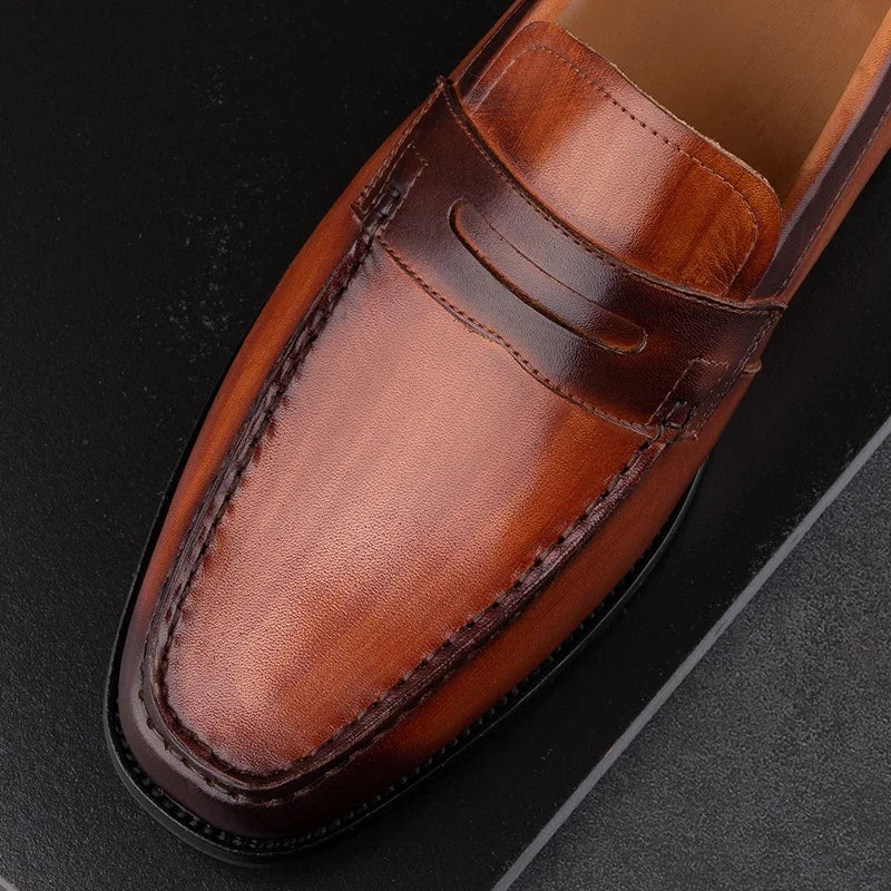 High-quality brown leather loafers 