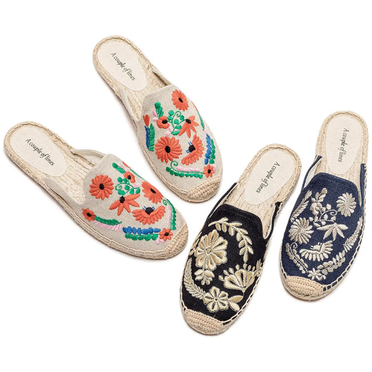 Bestickte Espadrille-Pantoletten für Frauen