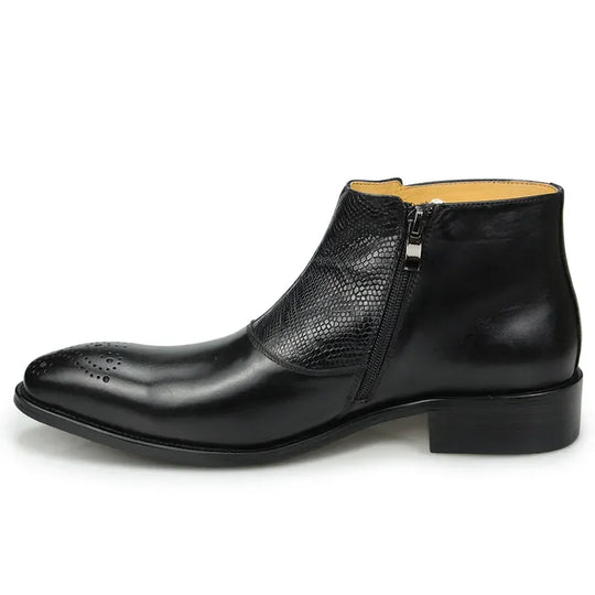 Men's zipper ankle boots with metal buckle 