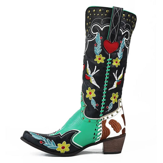 Retro Cowgirl-Stiefel mit Stickerei