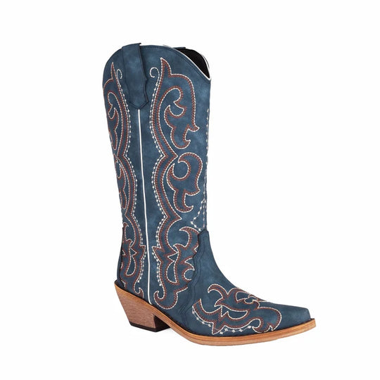 cowgirl boots made of embroidered denim