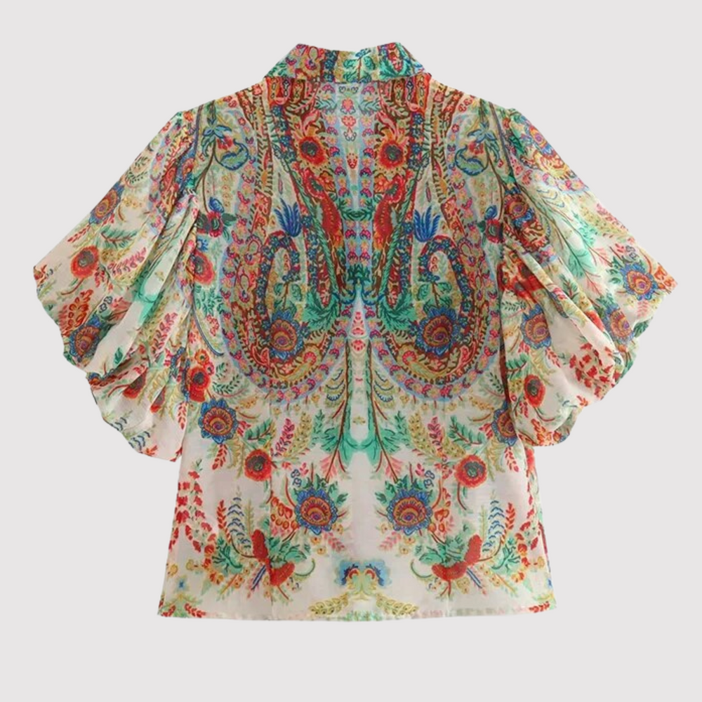 Women's Puff Sleeve Vintage Printed Blouse