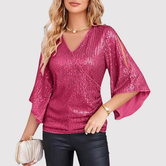 Shiny Sequin V-Neck Blouse for Women