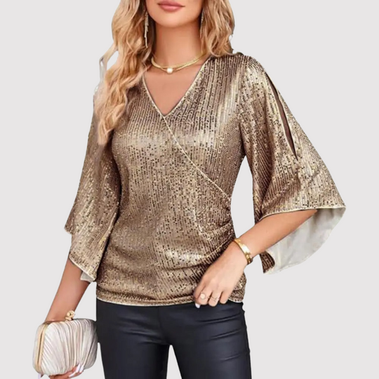 Shiny Sequin V-Neck Blouse for Women