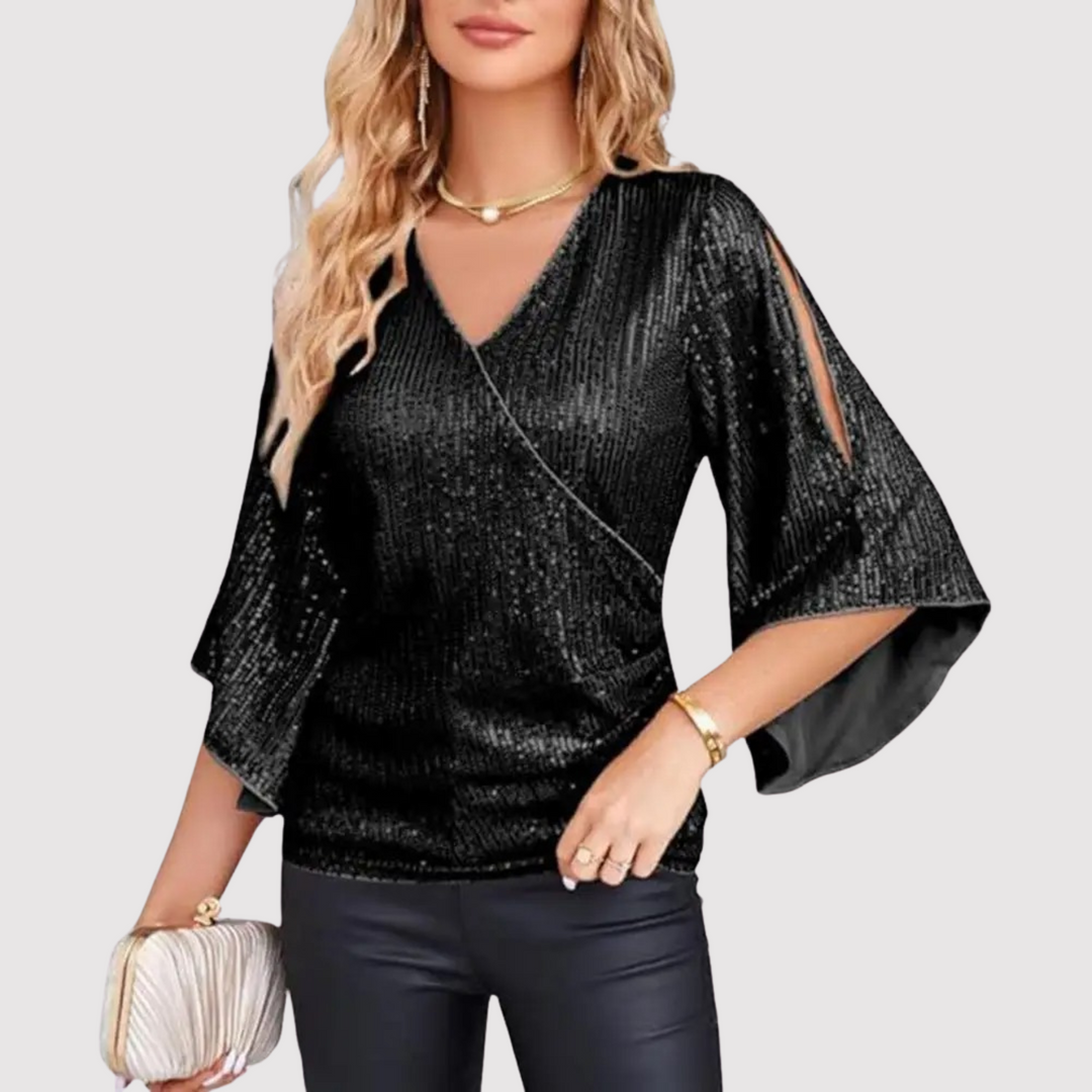 Shiny Sequin V-Neck Blouse for Women