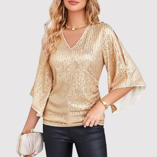 Shiny Sequin V-Neck Blouse for Women