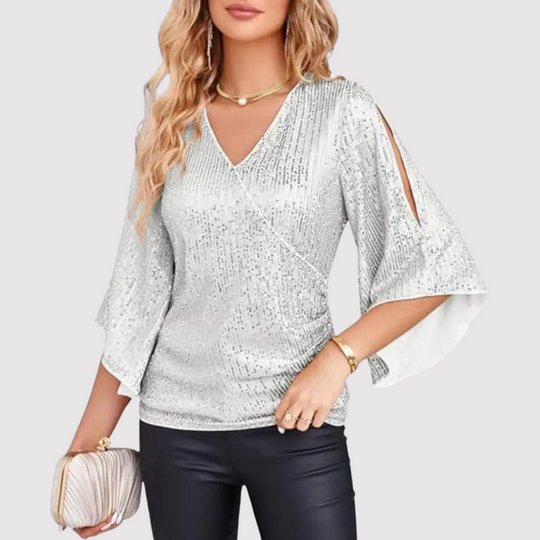 Shiny Sequin V-Neck Blouse for Women