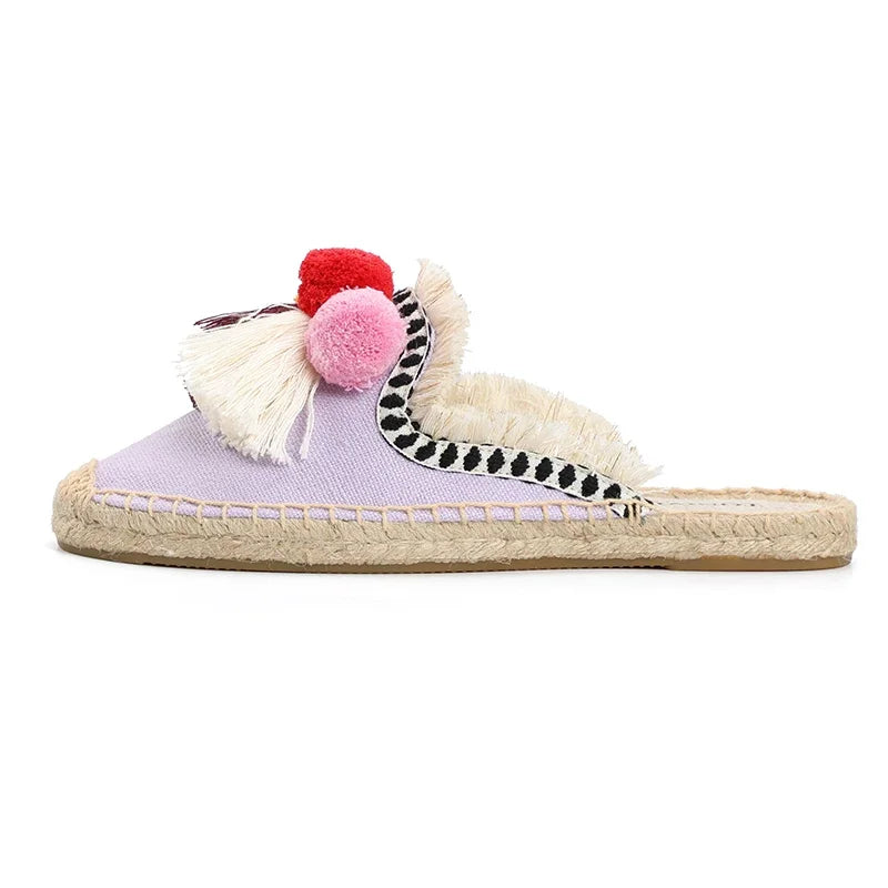 Espadrille-Mules mit flauschigem Ball