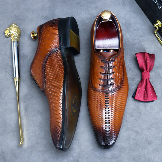 Brown luxury lace-up shoes made of genuine leather 