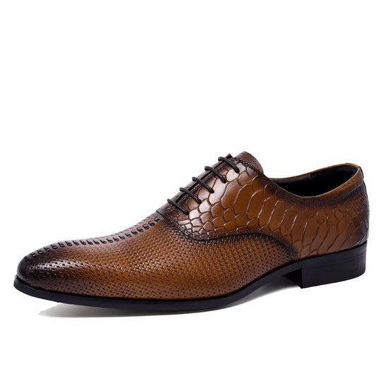 Brown luxury lace-up shoes made of genuine leather 