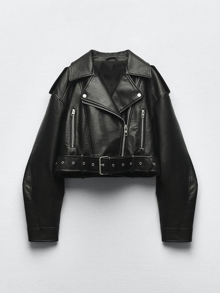 Stylish cropped leather jacket for women