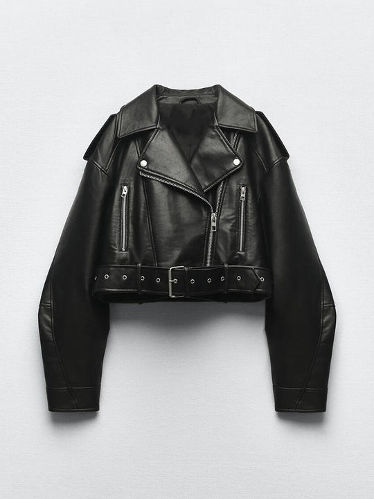 Stylish cropped leather jacket for women