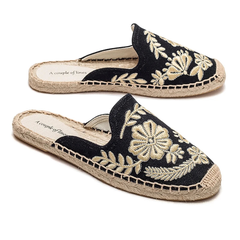 Bestickte Espadrille-Pantoletten für Frauen