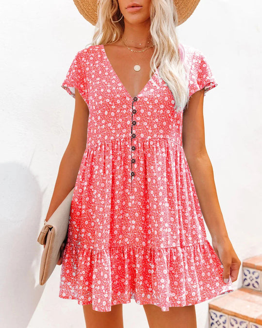 Elegant short-sleeved floral dress