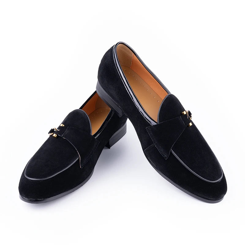 Luxe Suede Buckle Loafers 