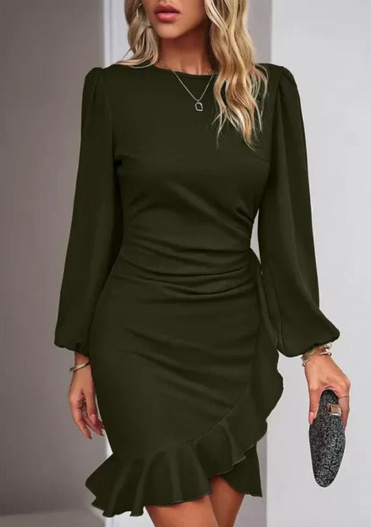 Women's Ruffle Detail Formal Long Sleeve Dress