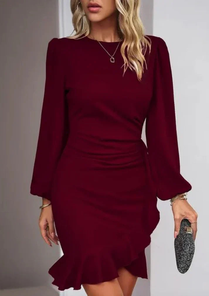 Women's Ruffle Detail Formal Long Sleeve Dress