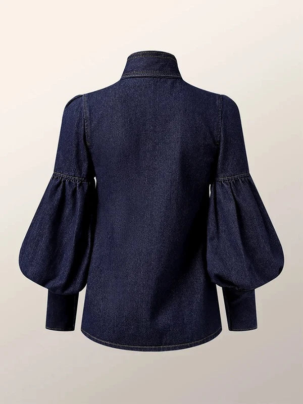 Denim-Bluse mit Puffärmeln für Frauen