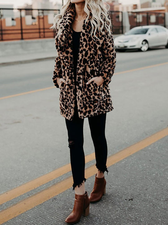 women's faux fur coat with leopard print