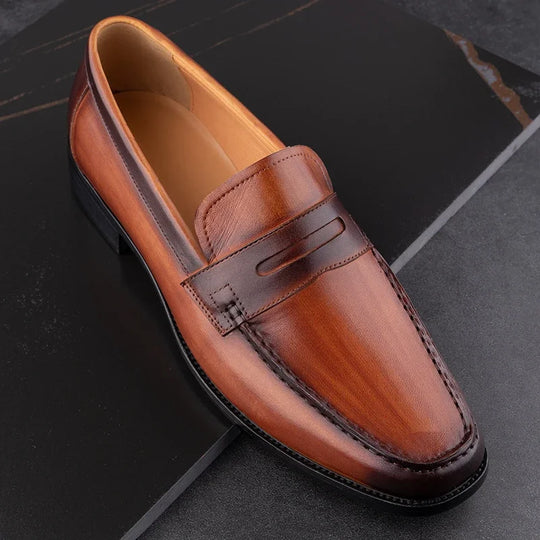 High-quality brown leather loafers 