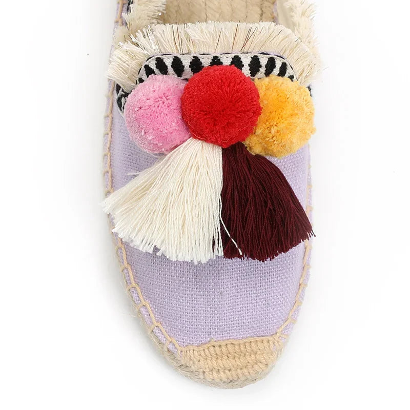 Espadrille-Mules mit flauschigem Ball