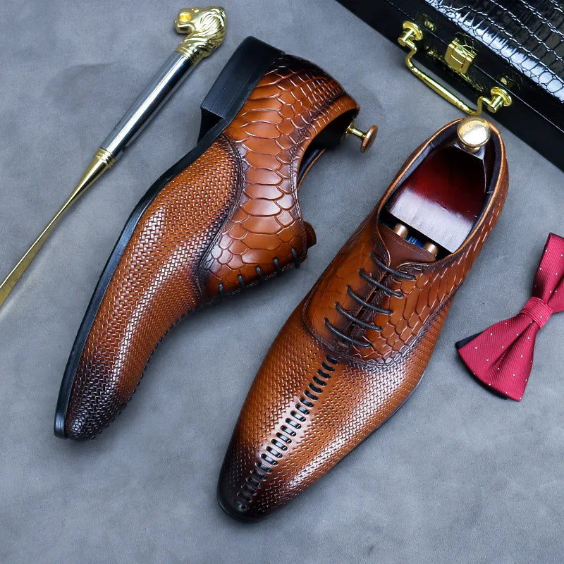 Brown luxury lace-up shoes made of genuine leather 