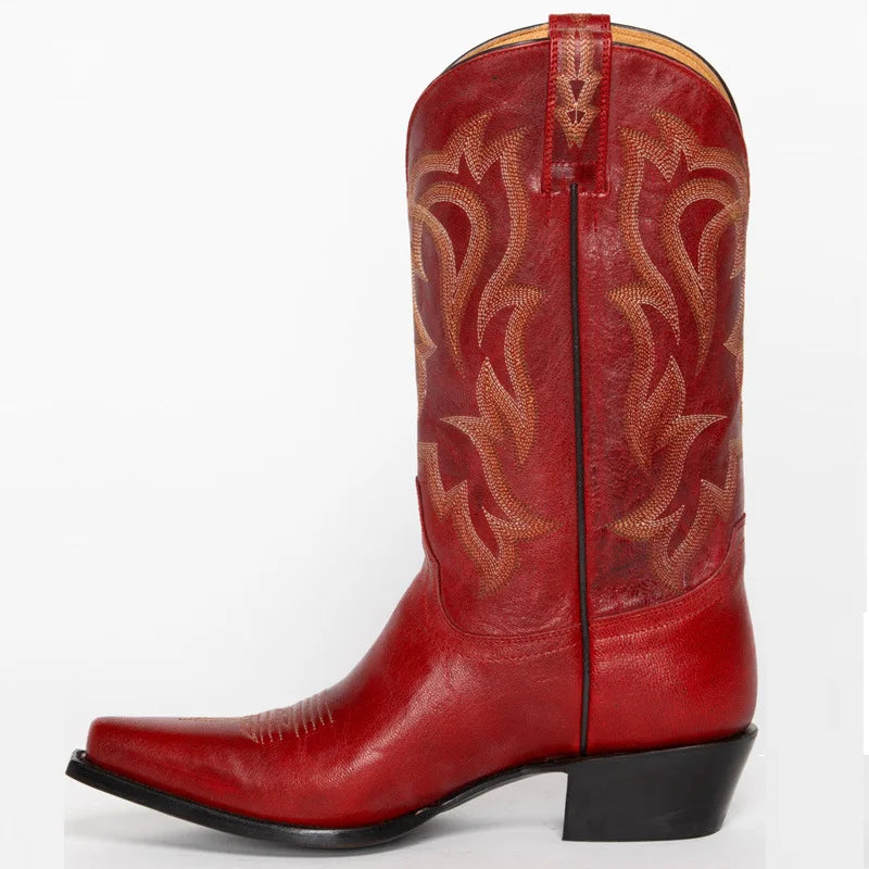 Western Retro Leather Cowboy Boots 