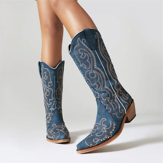 cowgirl boots made of embroidered denim