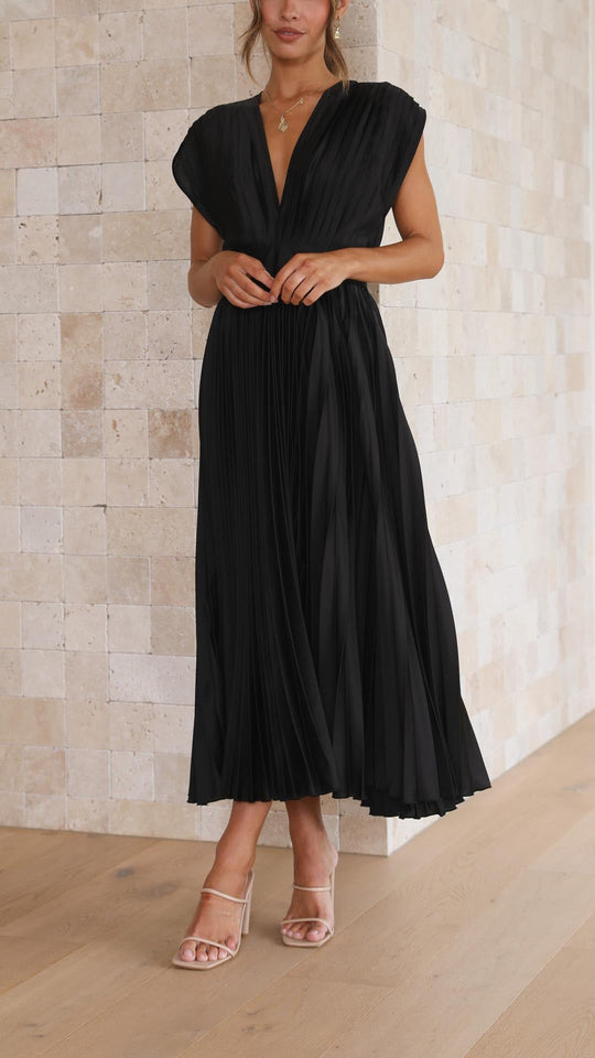 dress with deep V-neck and back strap