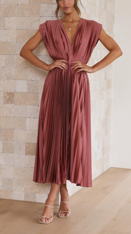 dress with deep V-neck and back strap