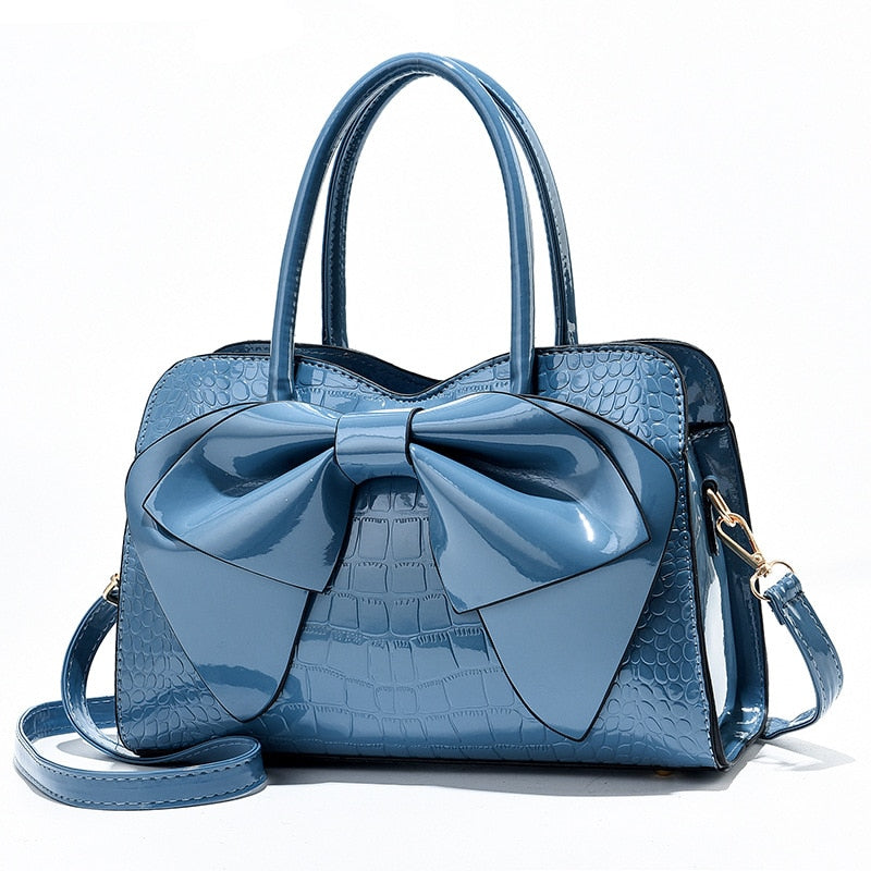 Crocodile Pattern Bow Tote Bag for Women