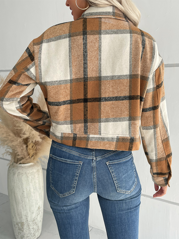 Plaid Jacket with Flap Pocket for Women