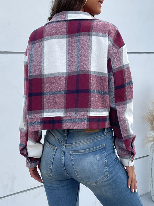 Plaid Jacket with Flap Pocket for Women