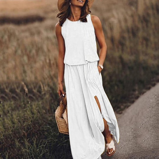 Sleeveless maxi dress with high slit