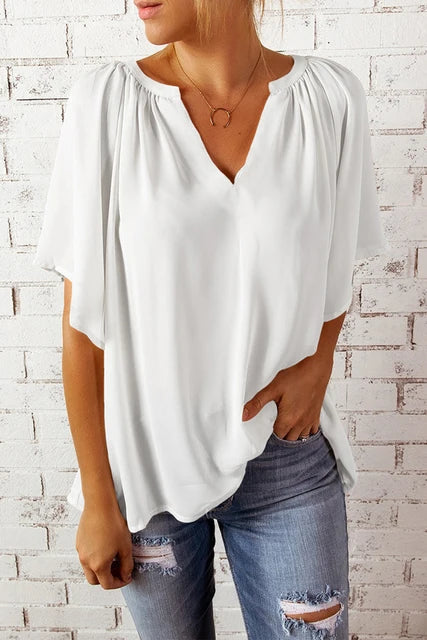 Chiffon blouse with short sleeves for women