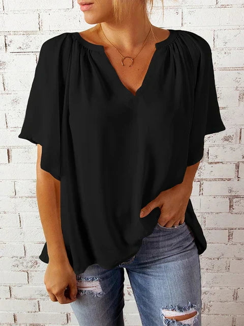 Chiffon blouse with short sleeves for women