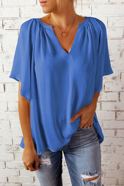 Chiffon blouse with short sleeves for women