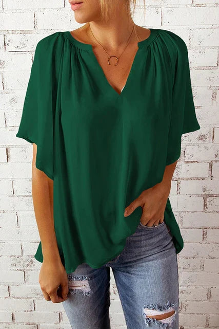 Chiffon blouse with short sleeves for women