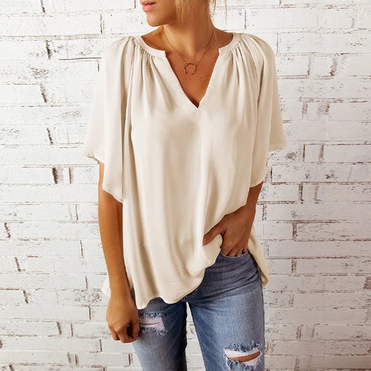 Chiffon blouse with short sleeves for women