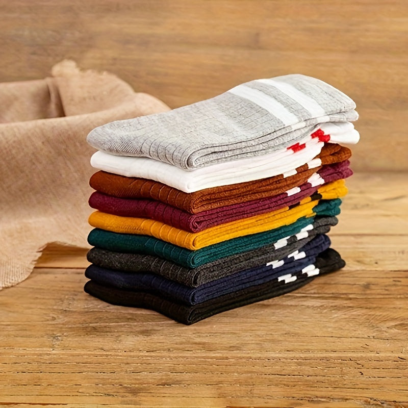 Trendy Striped Crew Socks for Men (10 Pairs)